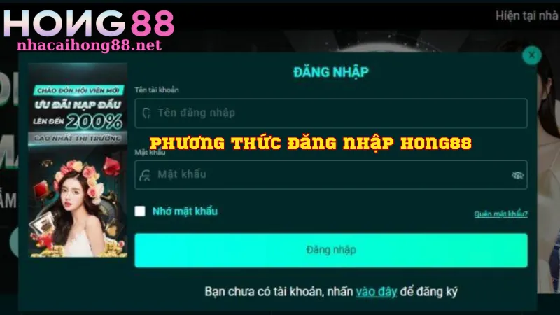 Phương thức đăng nhập Hong88